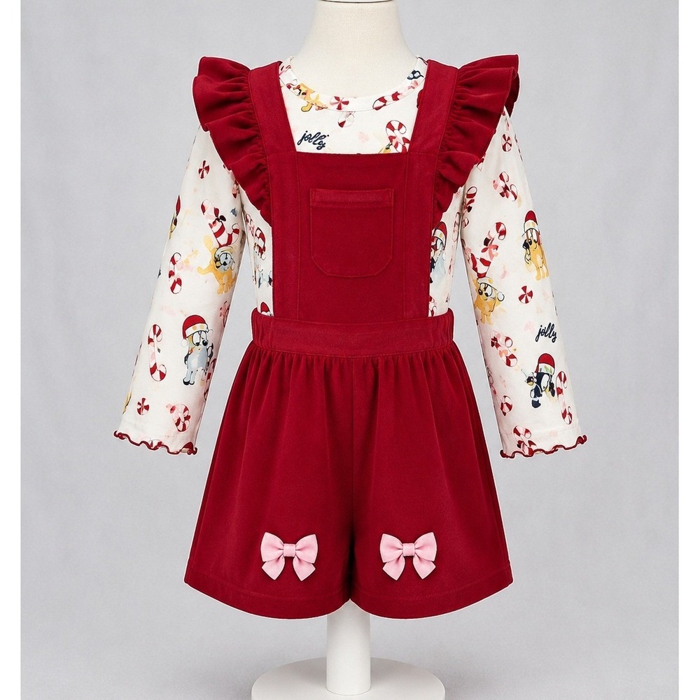 Bluey Girl 3T Christmas Dress Red Corduroy Jumper Holiday Outfit Toddler Festive